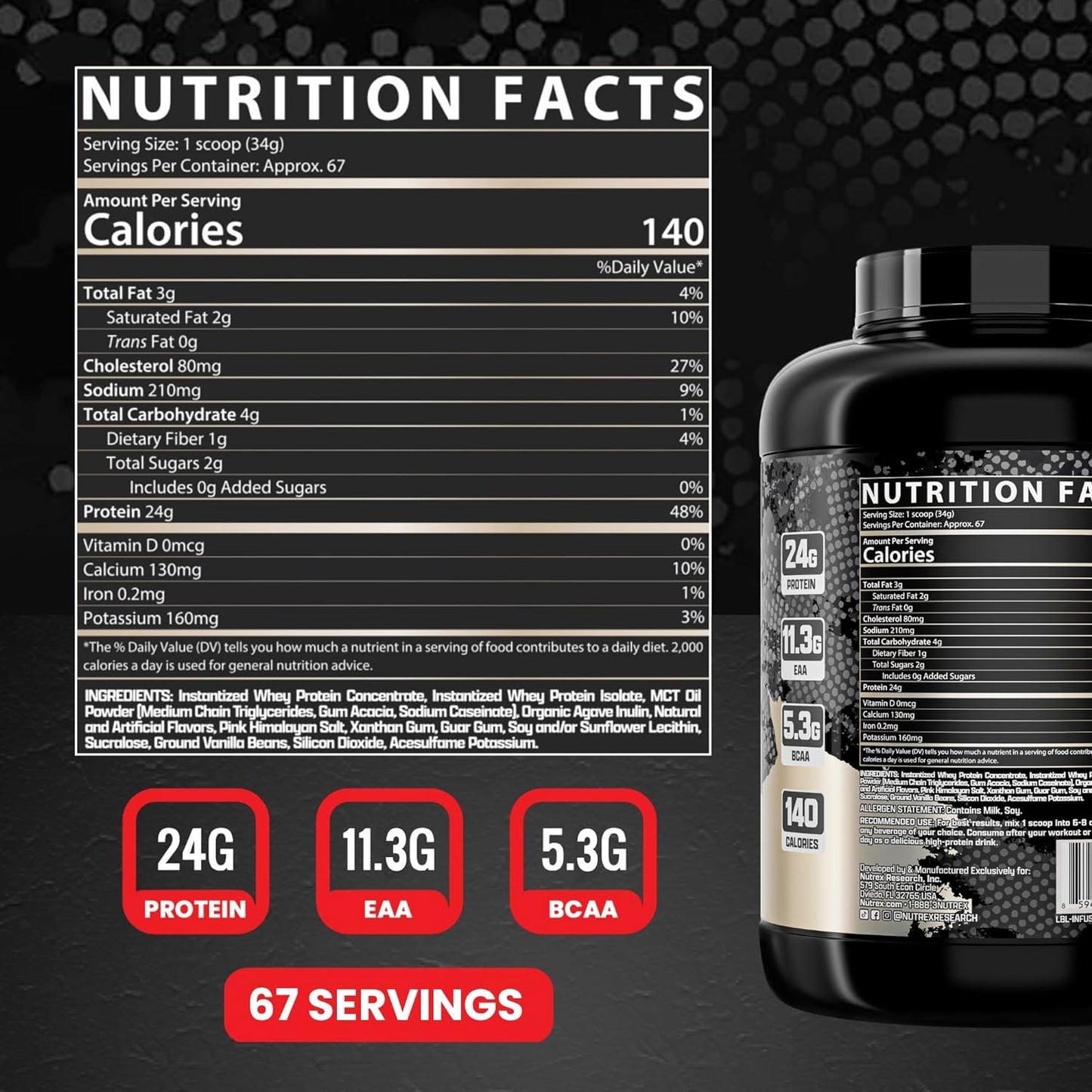 Nutrex Whey Protein - 5LB - 67 Servings / Vanilla