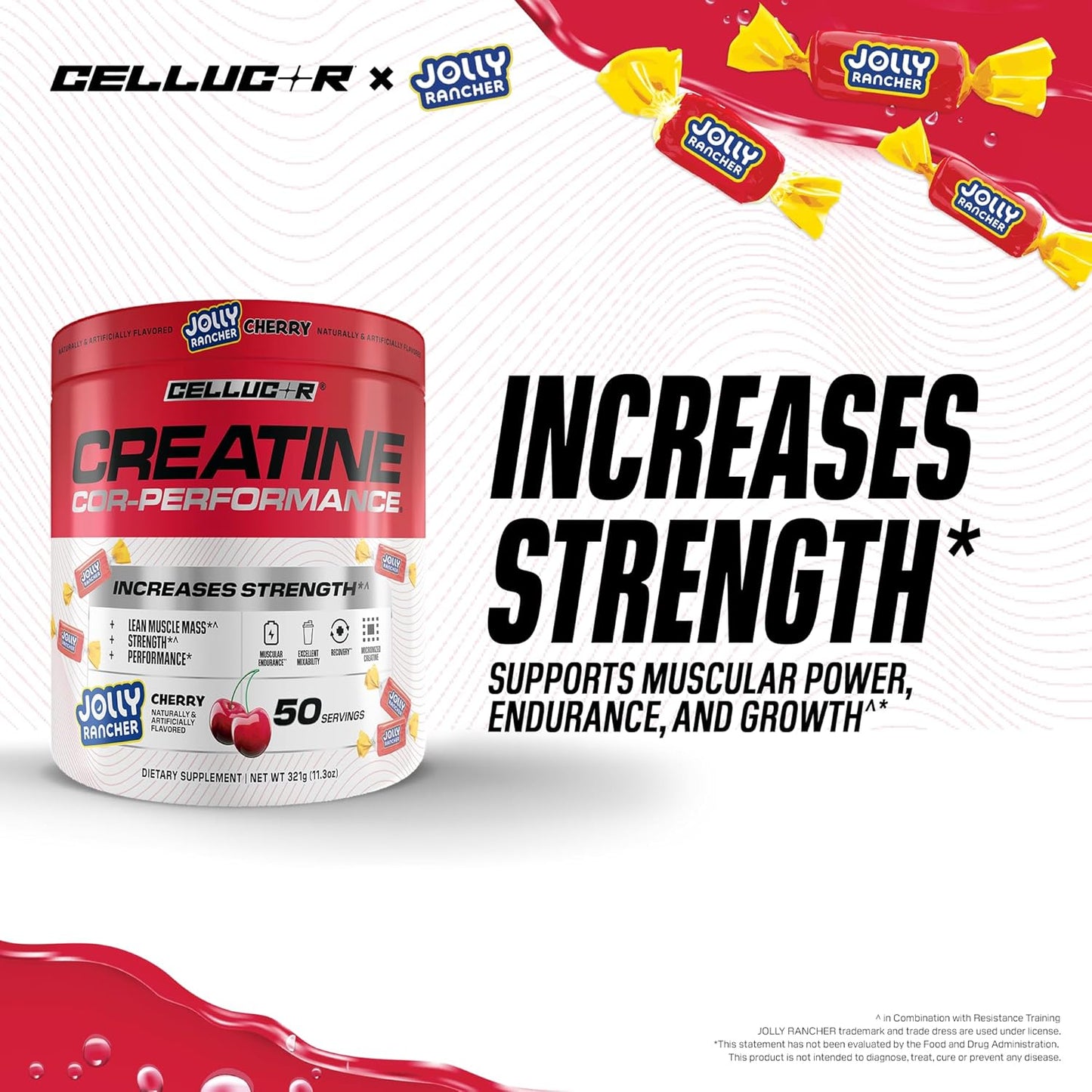 JOLLY RANCHER Flavored COR-Performance® Creatine Monohydrate Powder - 50 Servings / Cherry