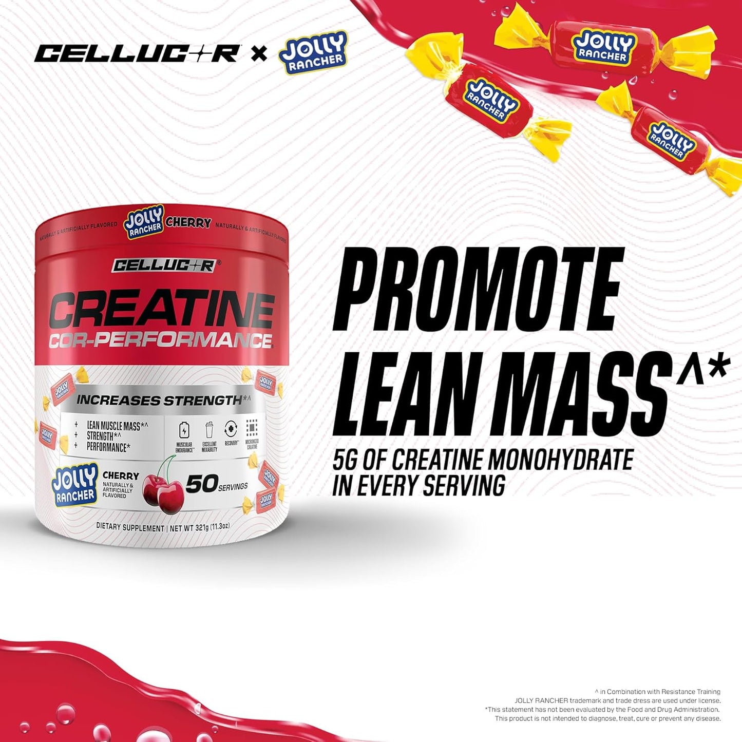 JOLLY RANCHER Flavored COR-Performance® Creatine Monohydrate Powder - 50 Servings / Cherry