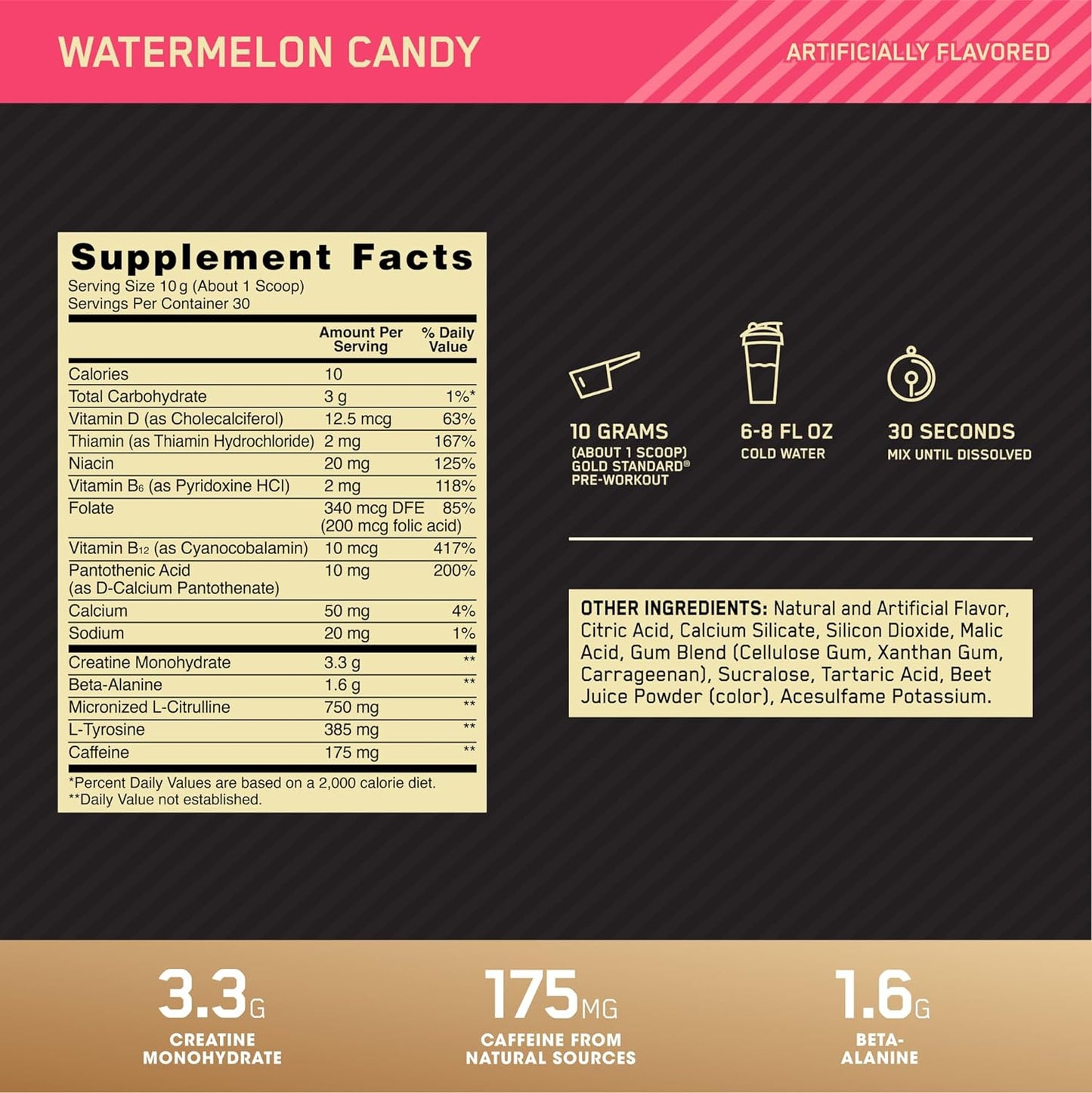 Gold Standard Pre Workout - 30 Servings / Watermelon Candy