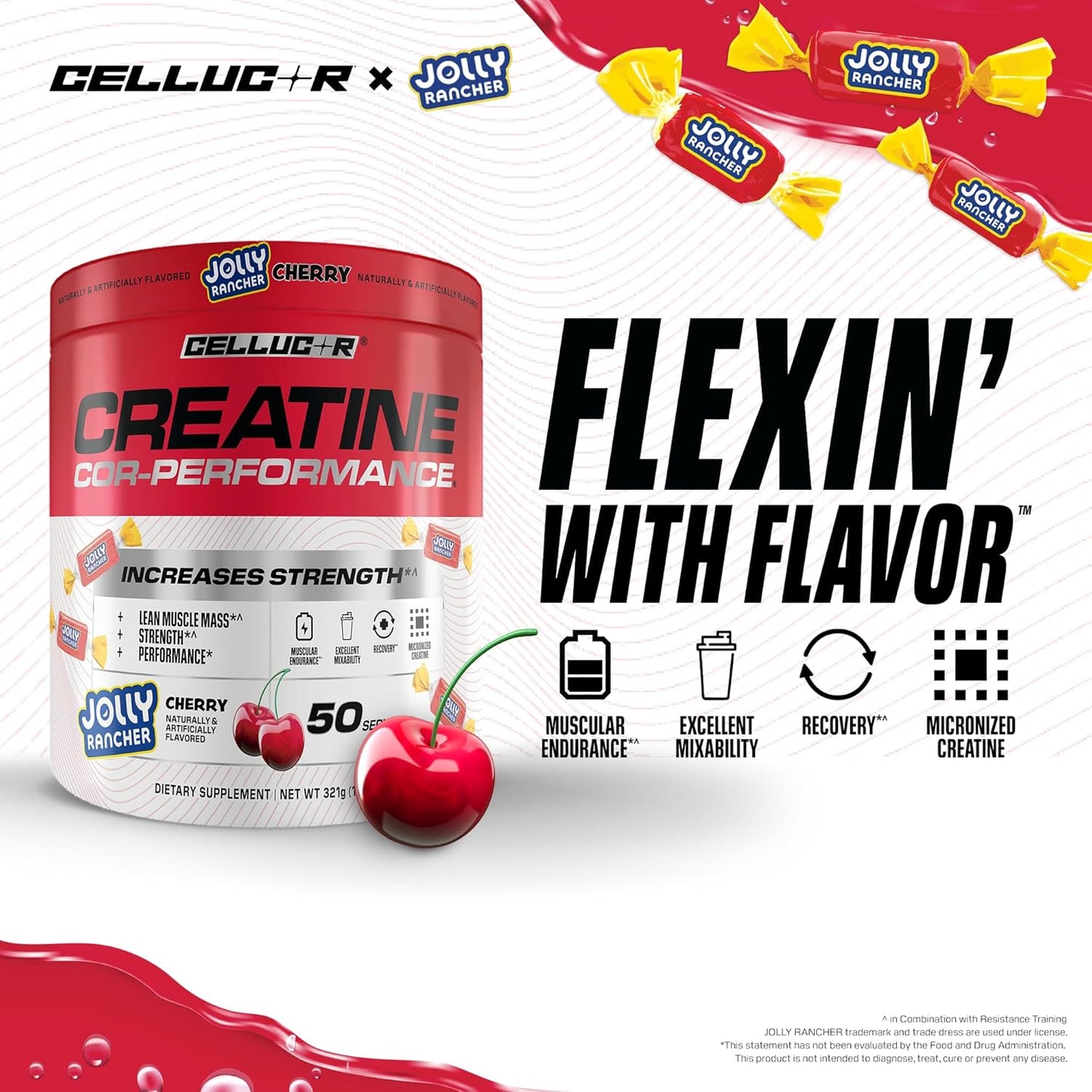 JOLLY RANCHER Flavored COR-Performance® Creatine Monohydrate Powder - 50 Servings / Cherry