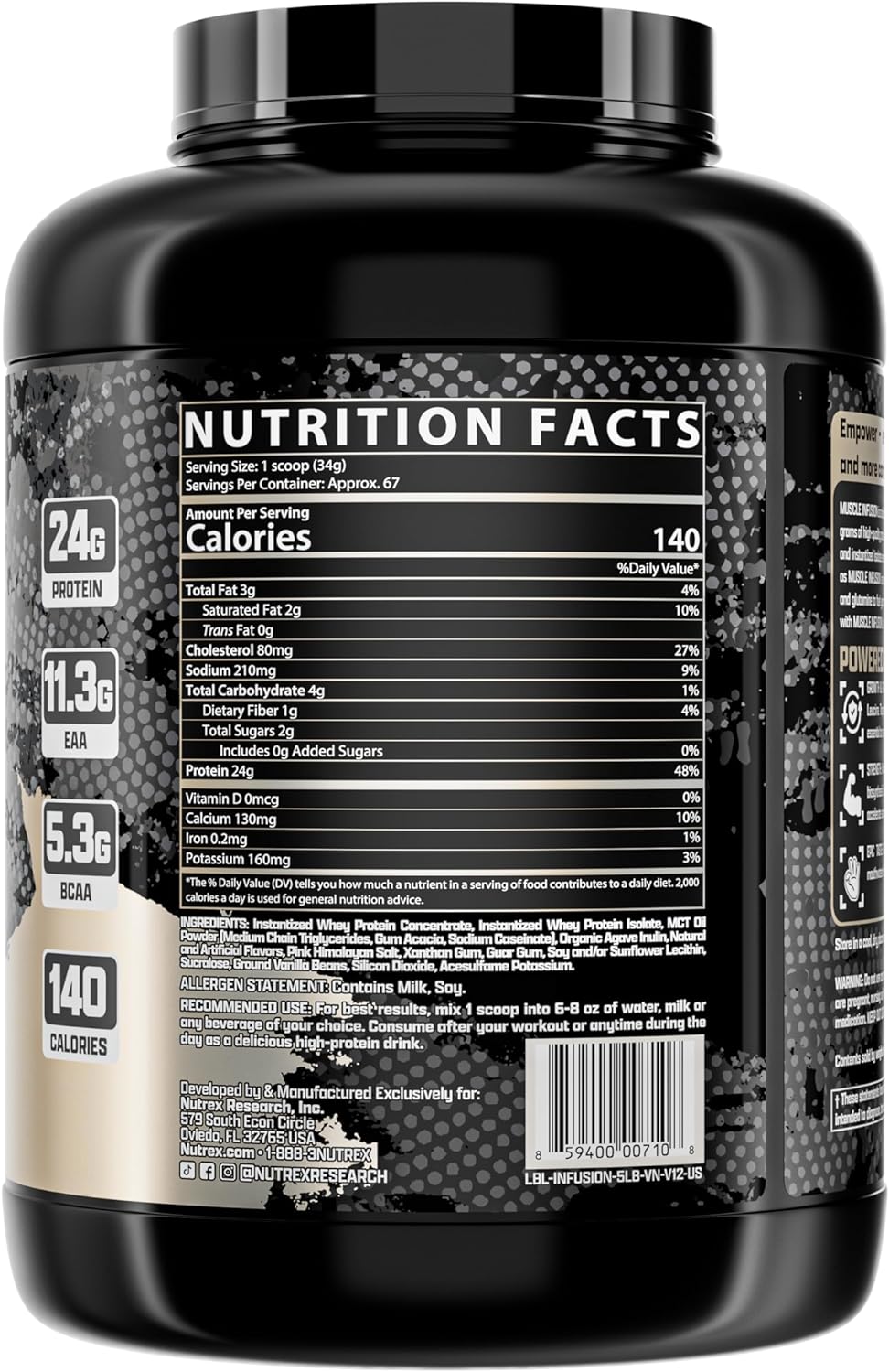 Nutrex Whey Protein - 5LB - 67 Servings / Vanilla