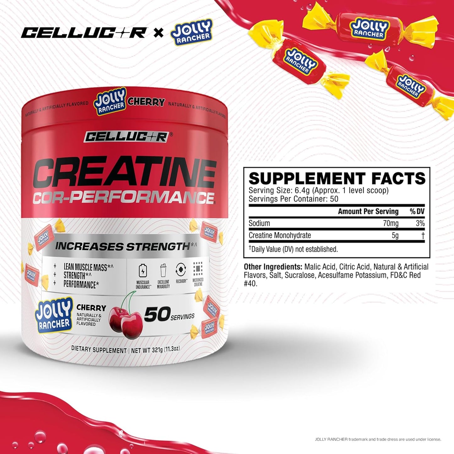 JOLLY RANCHER Flavored COR-Performance® Creatine Monohydrate Powder - 50 Servings / Cherry