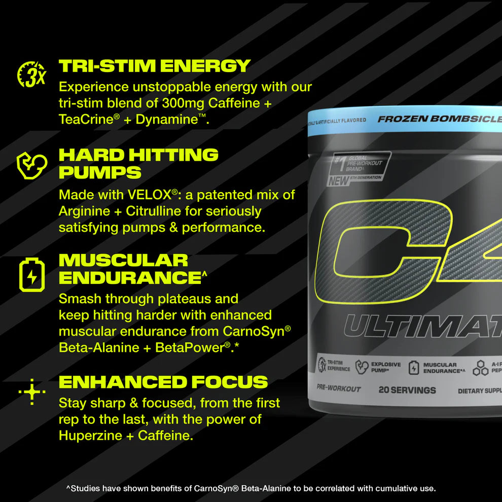 C4 Ultimate Pre Workout Powder - 20 Servings / Icy Blue Razz