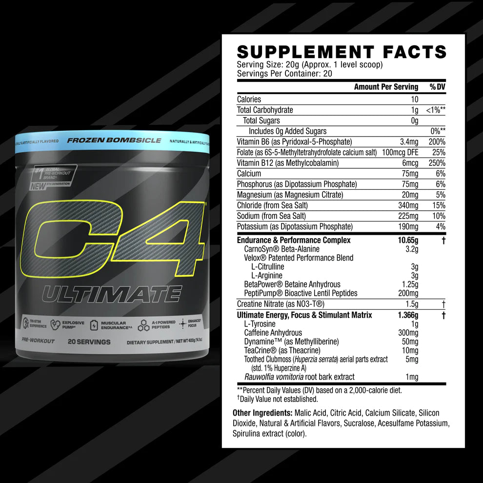 C4 Ultimate Pre Workout Powder - 20 Servings / Icy Blue Razz
