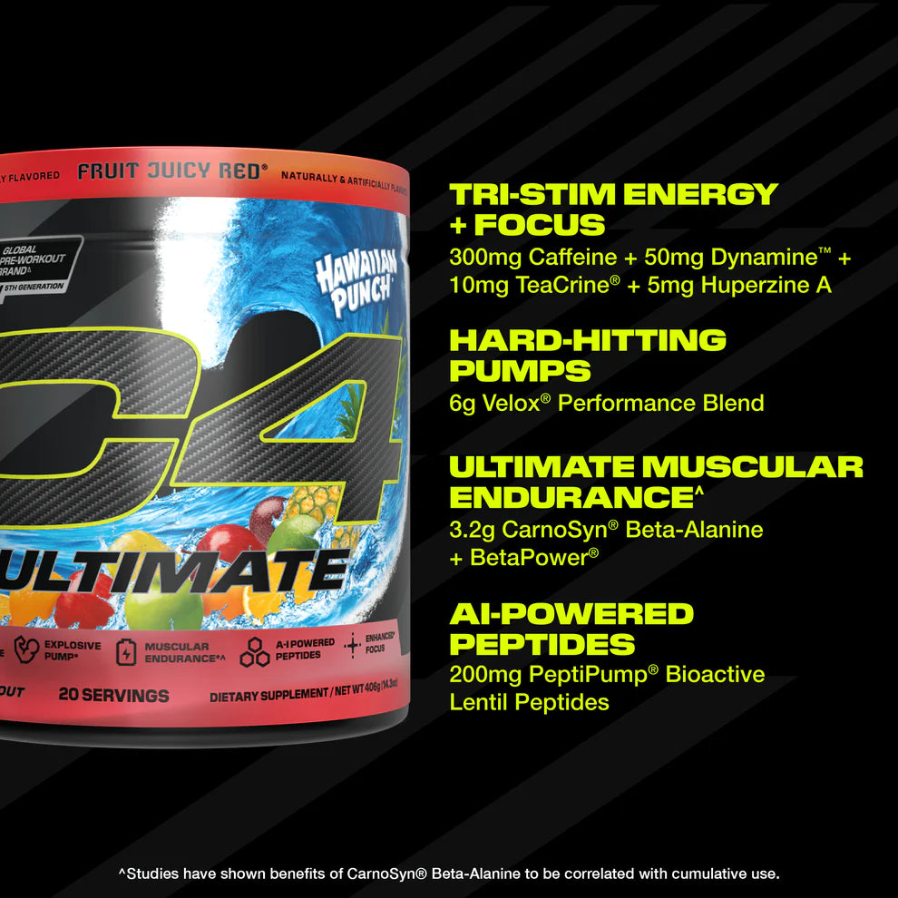 C4 Ultimate Pre Workout Powder - 20 Servings / Hawaii Punch Fruit Juicy Red