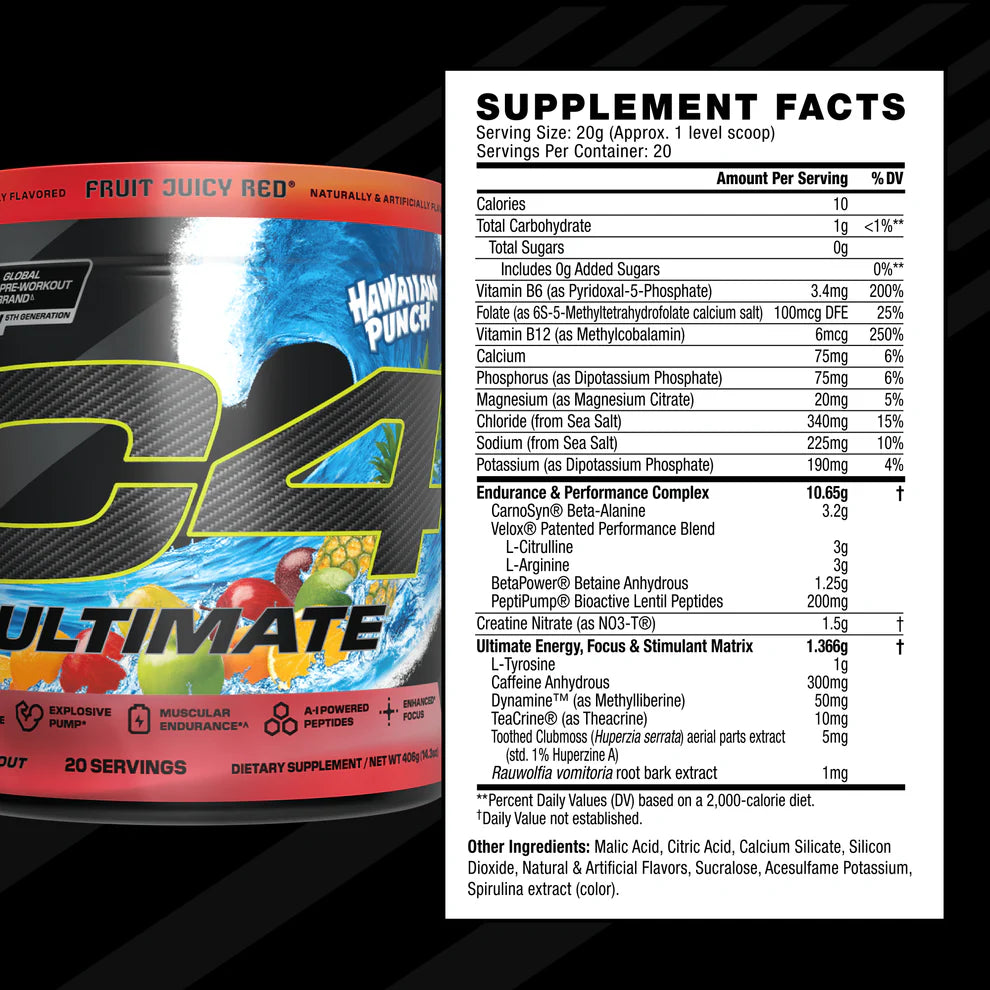 C4 Ultimate Pre Workout Powder - 20 Servings / Hawaii Punch Fruit Juicy Red