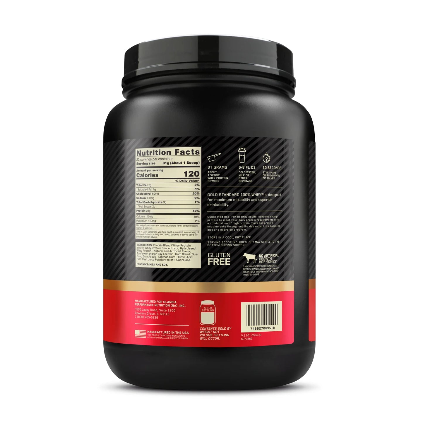 Gold Standard Whey Protein -1.5LB - 22 Servings / Strawberries & Cream