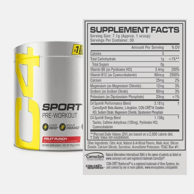 C4 Sport® Pre Workout Powder - 30 Servings / Fruit Punch